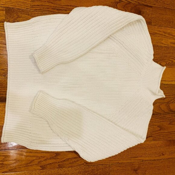 Vintage 90's J. Crew Irish Aran Fisherman Sweater White Cable Knit Turtleneck - Picture 15 of 16